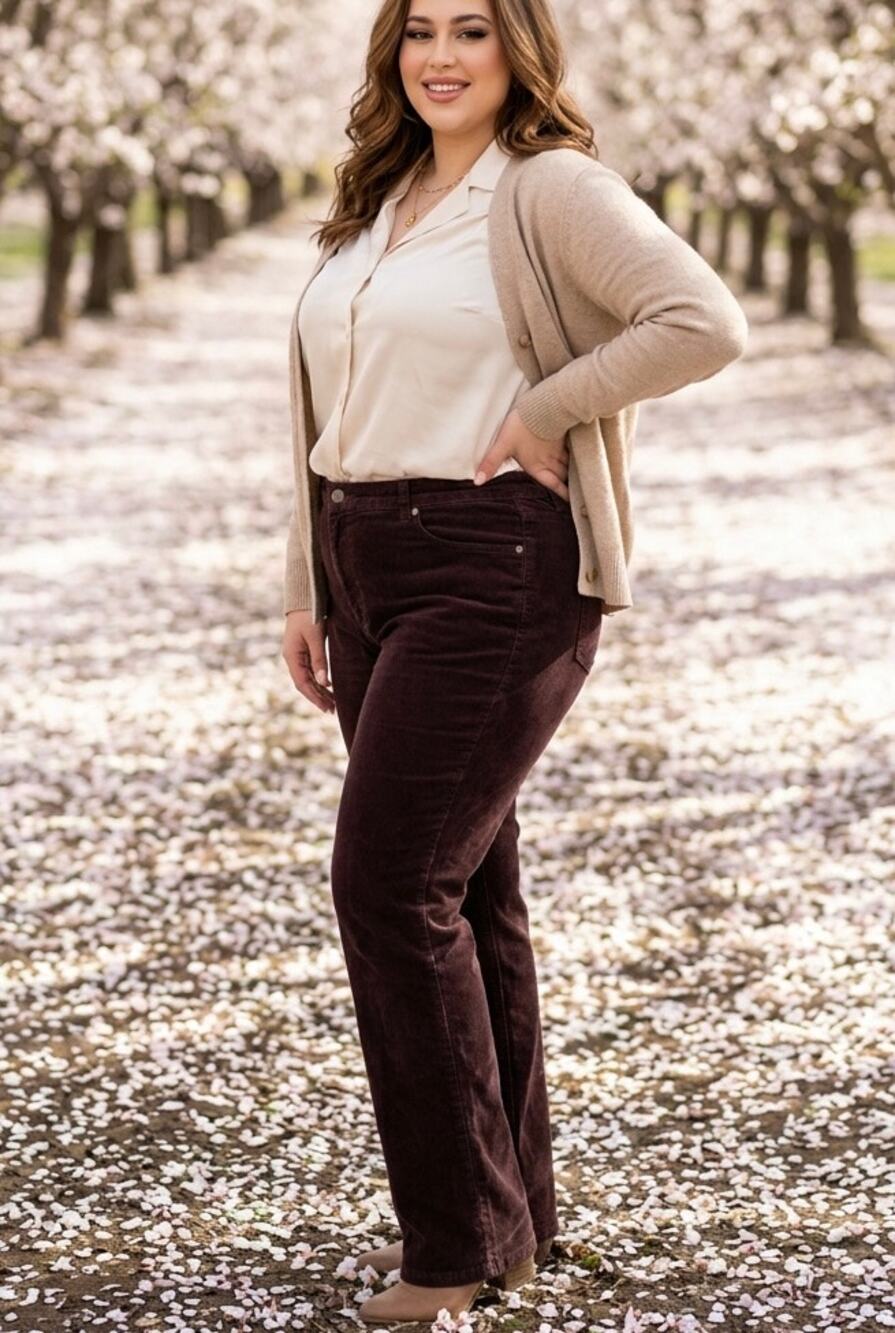 Chocolate Brown Corduroy Straight Leg Pants Womens 18P Preppy Dark Academia